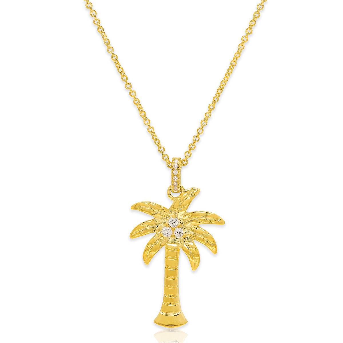 14kt. Gold Plate & CZ Palm Tree Pendant Necklace