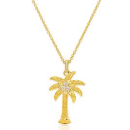 14kt. Gold Plate & CZ Palm Tree Pendant Necklace