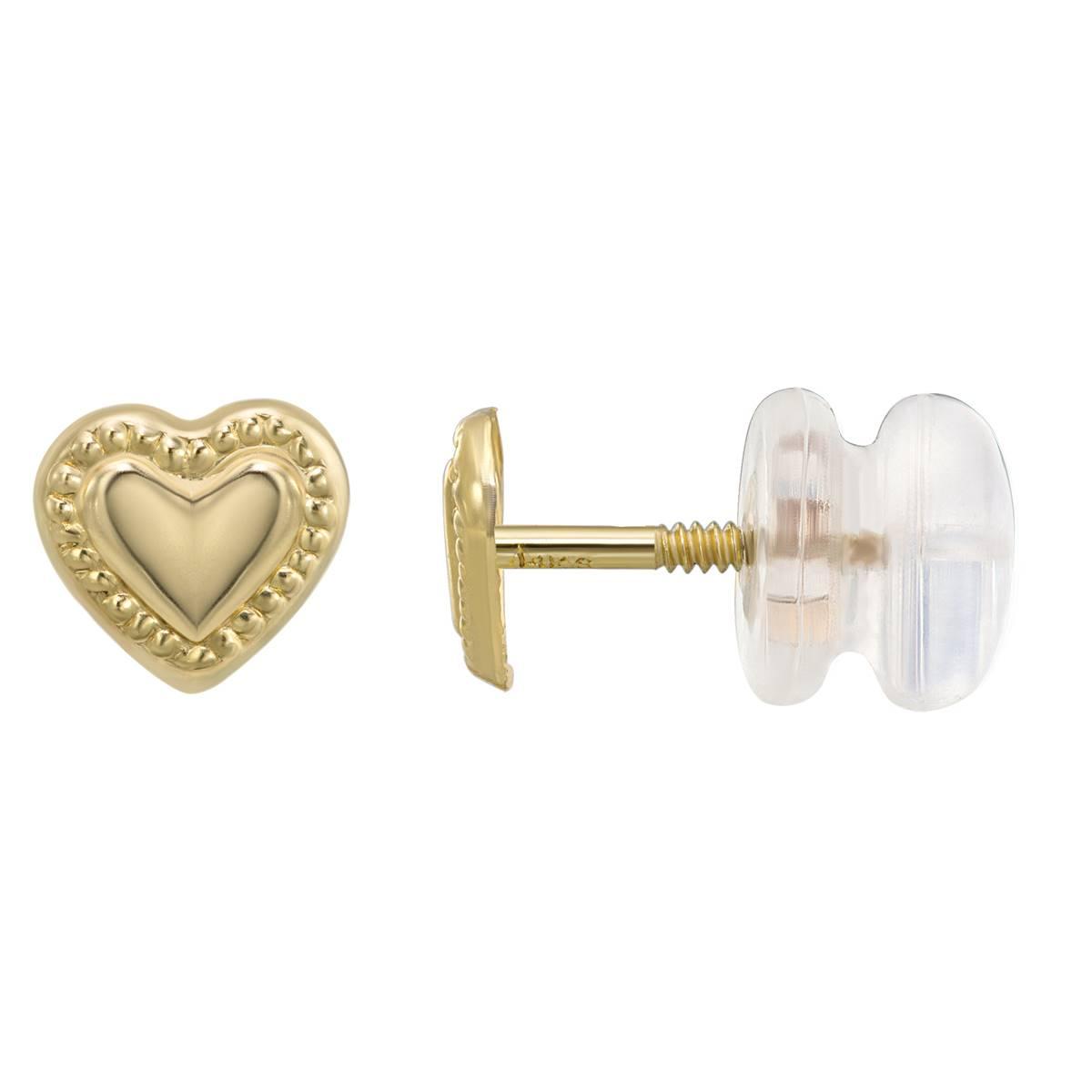 Kids 14kt. Yellow Gold Beaded Edge Heart Stud Earrings