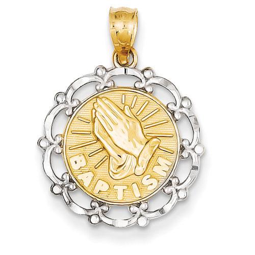 Unisex Gold Classics(tm) 14kt. Yellow & Rhodium Baptism Pendant