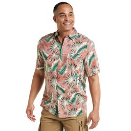 Mens Campia Short Sleeve Tropical Leaf Button Down Shirt - Coral