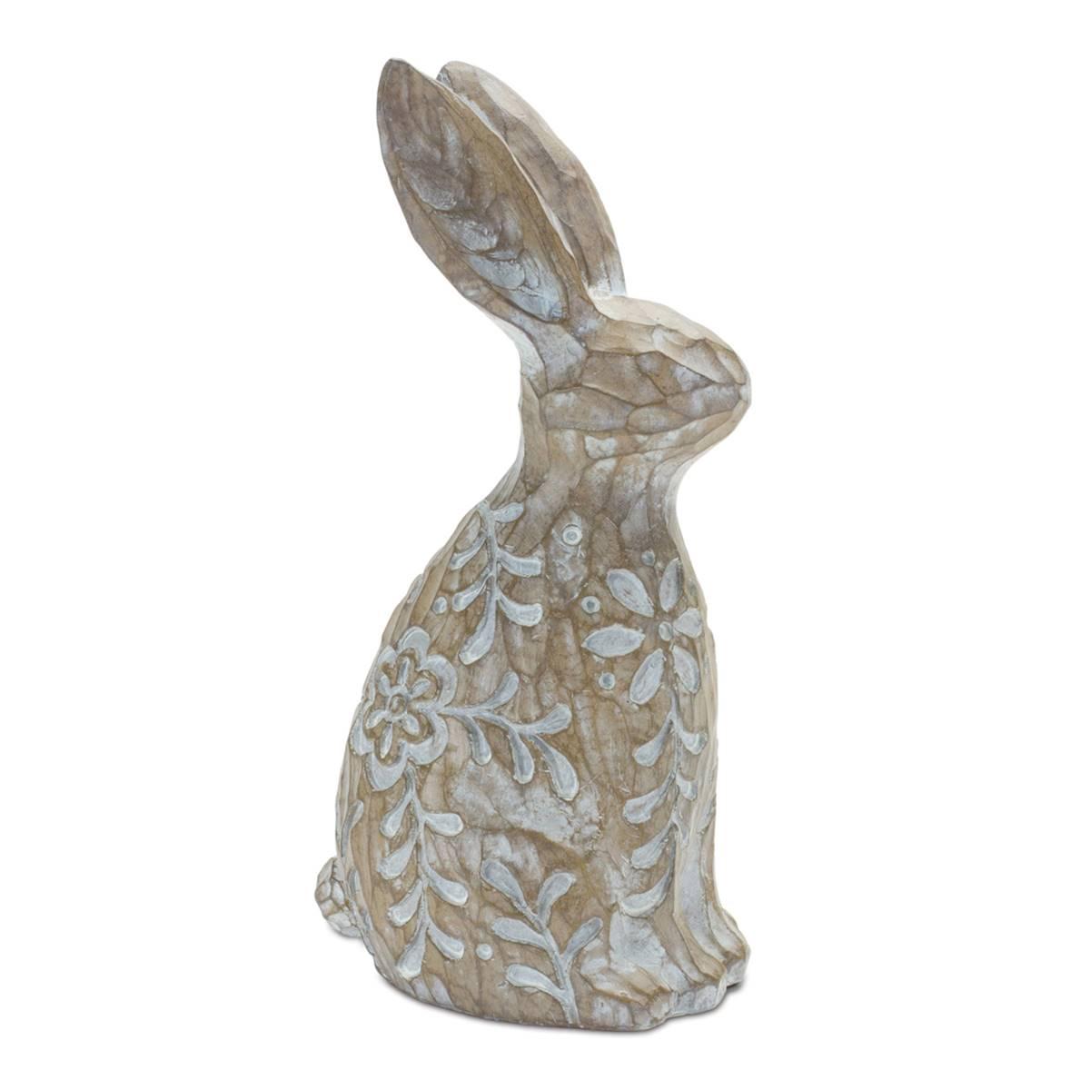 Melrose Floral Carved Rabbit Figurine - Set of 2