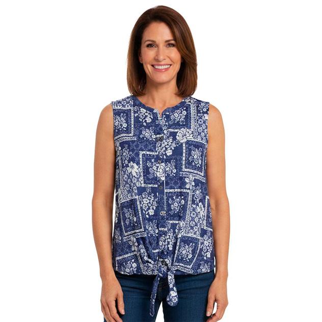 Womens Emily Daniels Sleeveless Floral Patchwork Blouse