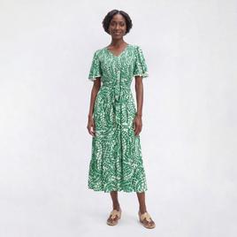 Womens Luxology Flutter Sleeve Vine Tie Waist A-Line Dress