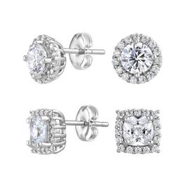 2pr. Halo Square Round Stud Earrings Set