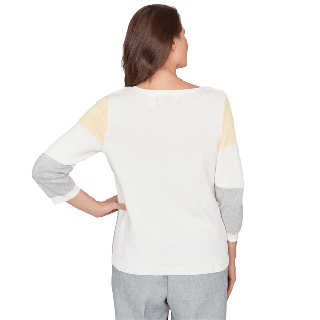 Womens Alfred Dunner Al Fresco Color Block 3/4 Sleeve Sweater