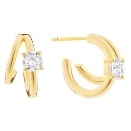 Athra 15mm 14kt. Gold Over Brass Double Hoop CZ Earrings