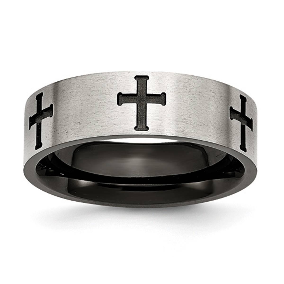 Mens Gentlemen's Classics(tm) Black IP-Plated Cross 7mm Wedding Band