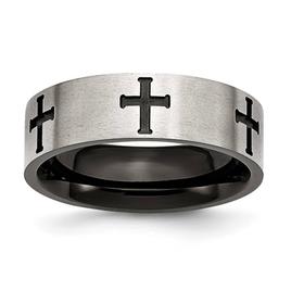 Mens Gentlemen's Classics(tm) Black IP-Plated Cross 7mm Wedding Band
