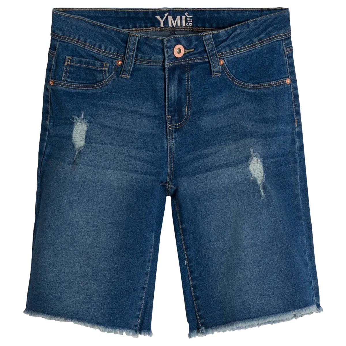 Girls (7-14) YMI(R) 3 Pocket Distressed Fray Hem Midi Shorts