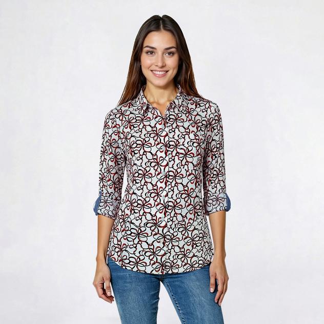 Womens Nautica Jeans Ribbon Roll Tab Sleeve Casual Button Down