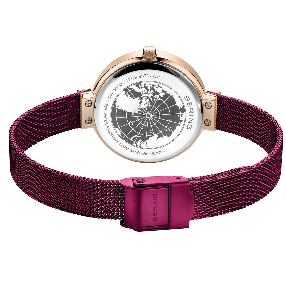 Womens BERING Solar Purple & Rose Gold Bracelet Watch - 14631-969