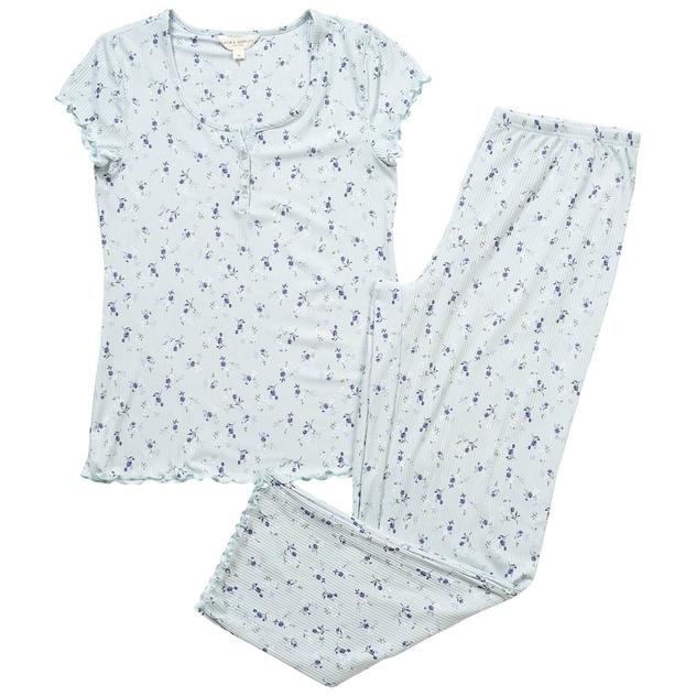 Womens Laura Ashley® Short Sleeve Lettuce Edge Ditsy Pajama Set