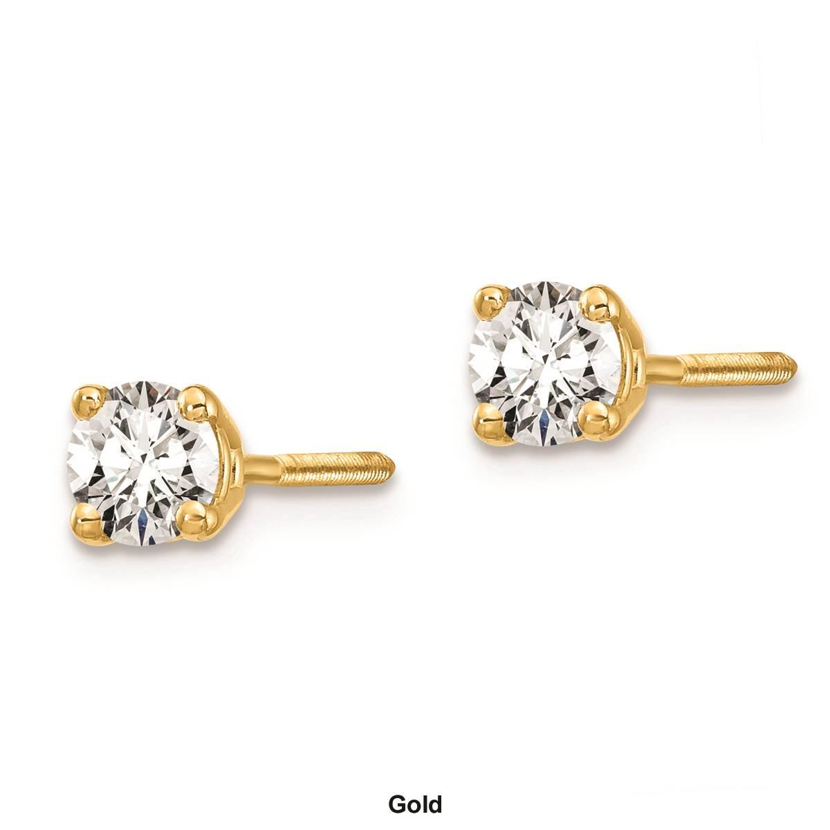 Pure Fire 14kt. Gold Diamond 4-Prong Screw-Back Stud Earrings