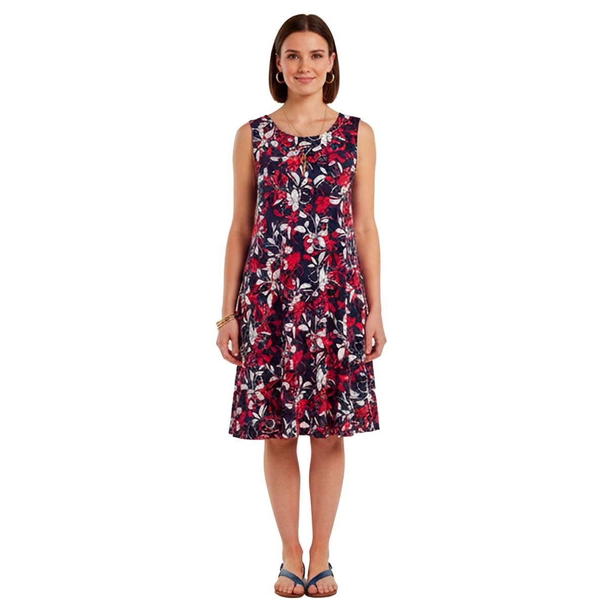 Womens Nina Leonard Sleeveless Floral Side Pocket Shift Dress