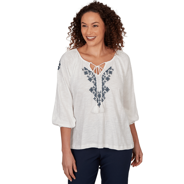 Petite Skye’s the Limit Summer Spice Embroidery Peasant Blouse