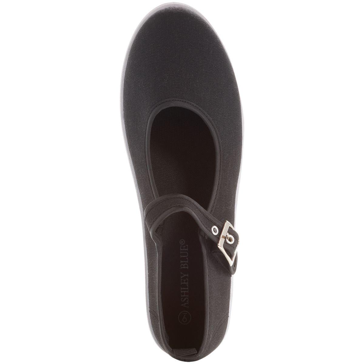 Womens Ashley Blue Mary Jane Canvas Slip On Flats