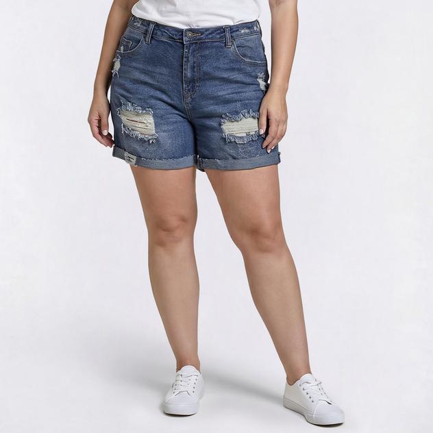 Juniors Plus Madden Girl Destructed Fray Flip Cuff Shorts