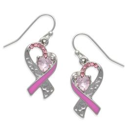 Breast Cancer Awareness Ribbon Heart Scroll Filigree Earrings
