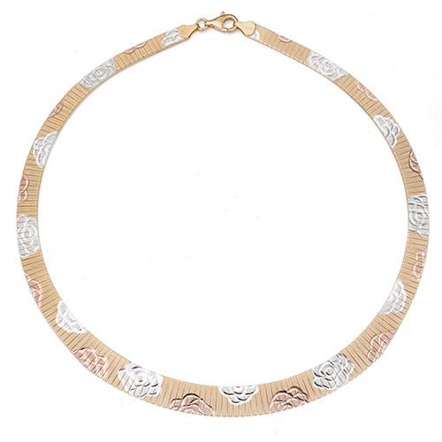 Ellen Tracy Tri-Tone Flower Omega Collar Necklace