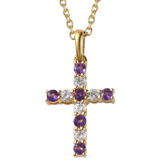 Gemstone Classics™ Amethyst & Created Sapphire Cross Pendant