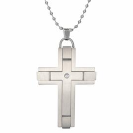 Mens Lynx Satin Accents 1/8ctw. Diamond Cross Pendant