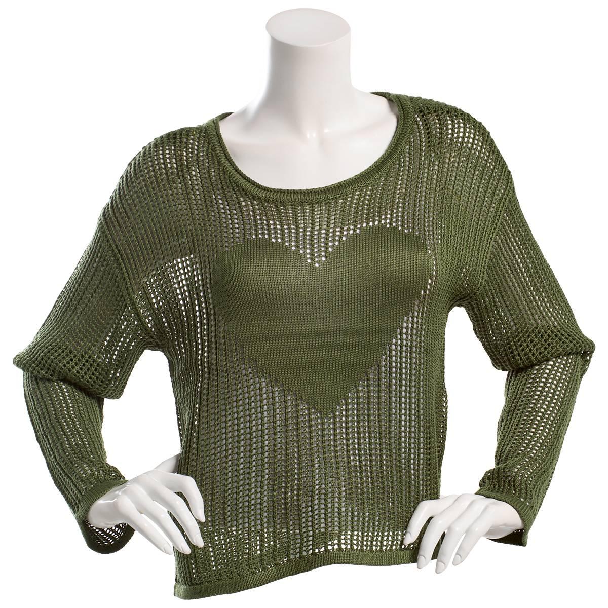 Juniors No Comment Heart Intarsia Sweater - Green