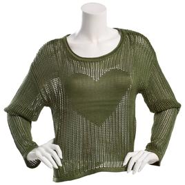 Juniors No Comment Heart Intarsia Sweater - Green