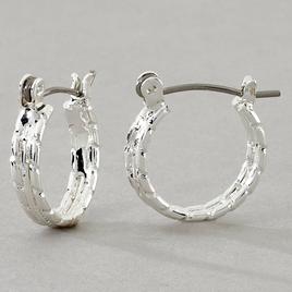 Design Collection Silver Tri-Textured Polished Hoop Earrings