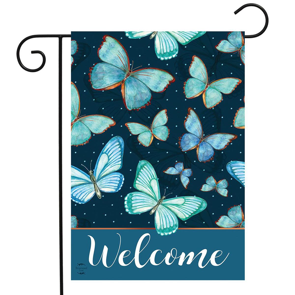 Briarwood Lane Blue Butterflies Welcome Garden Flag