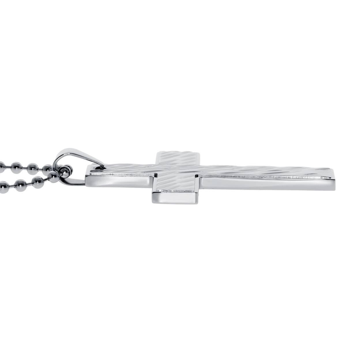 Mens Lynx Stainless Steel Ball Chain Textured Cross Pendant