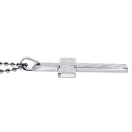 Mens Lynx Stainless Steel Ball Chain Textured Cross Pendant