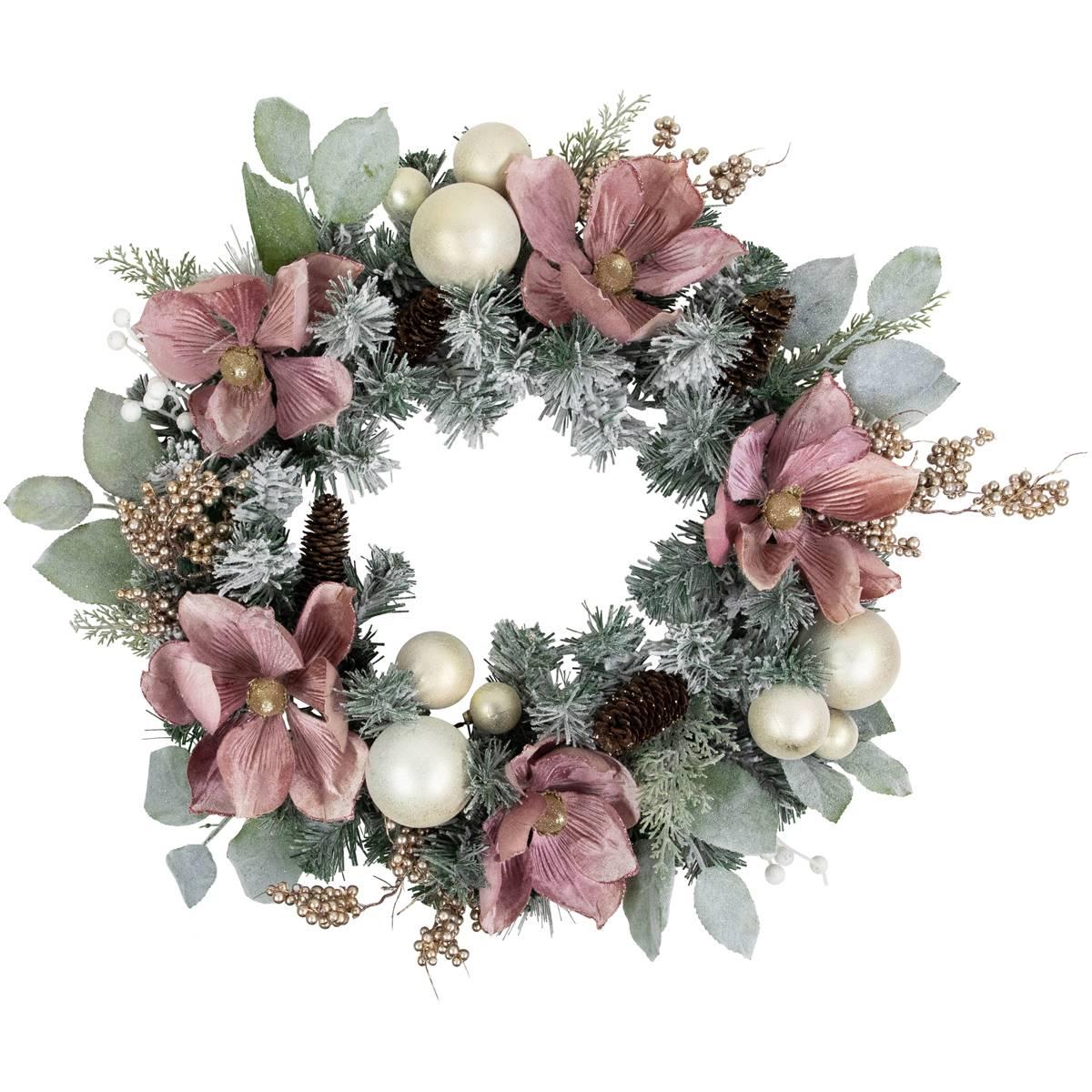 Northlight Seasonal 24in. Floral Frosted Pine Christmas Wreath