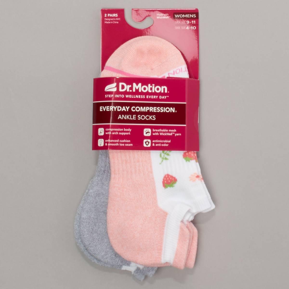 Womens Dr. Motion(R) 2pk. Strawberry White Low Cut Socks