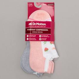 Womens Dr. Motion(R) 2pk. Strawberry White Low Cut Socks