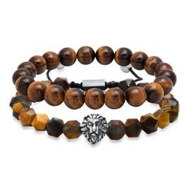 Mens Steeltime Stainless Steel Lion and Tiger Eye Bracelet Set