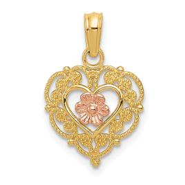 Gold Classics(tm) 14kt. Flower in Fancy Border Heart Pendant