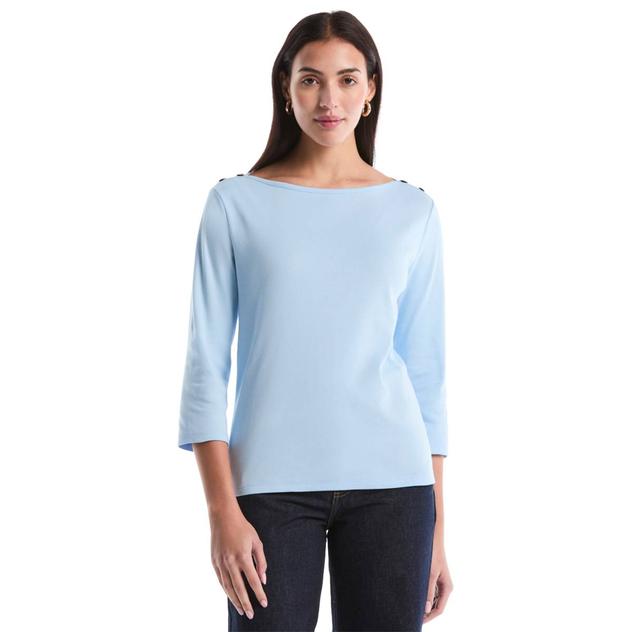 Petite Rafaella® 3/4 Sleeve Button Shoulder Detail Blouse