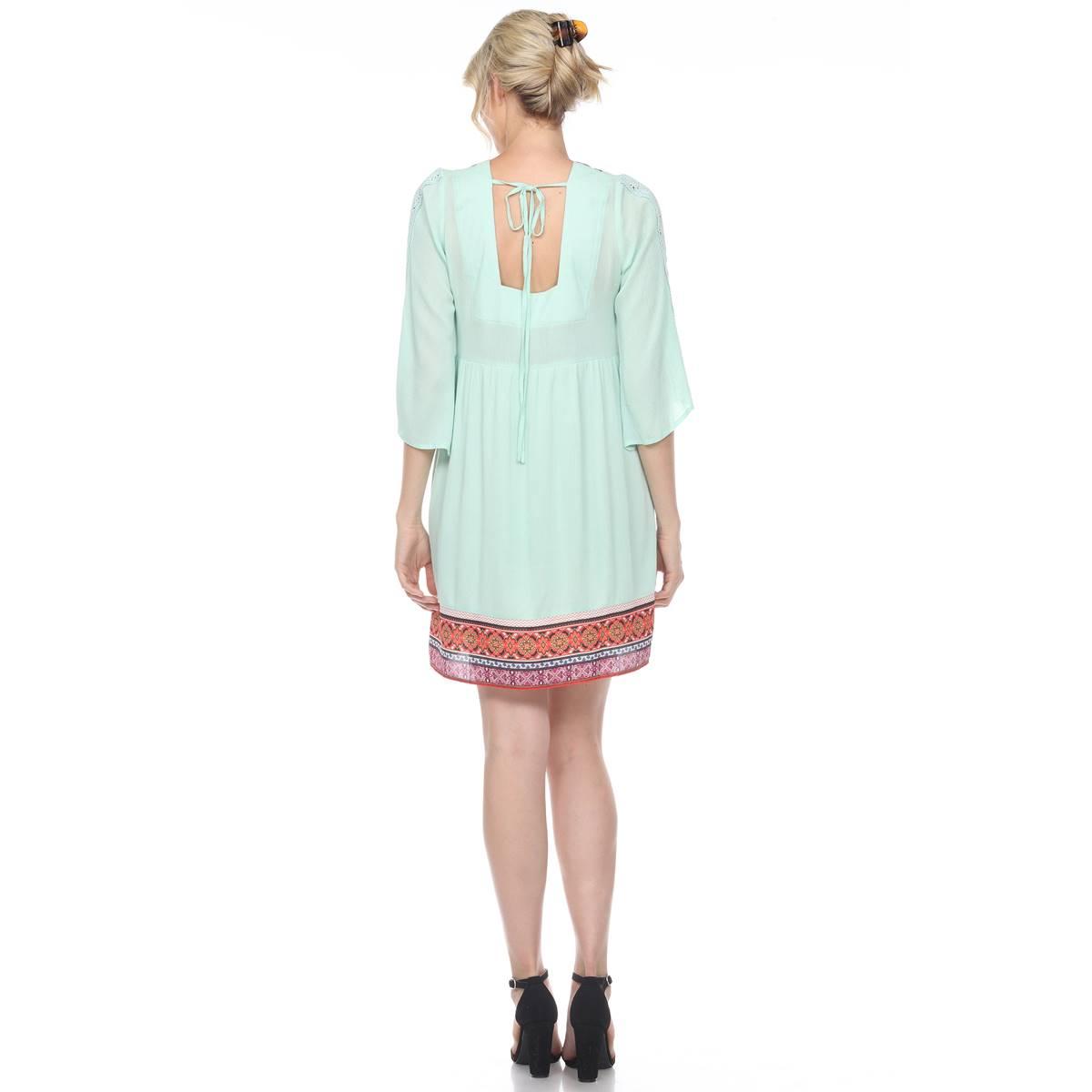 Womens White Mark Elbow Sleeve Embroidered Dress