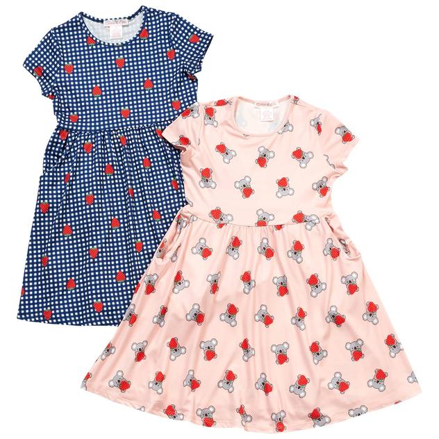Girls (7-12) Emma & Elsa 2pk. Koala/Strawberry/Gingham Dresses