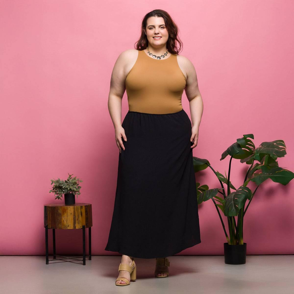 Plus Size 24/7 Comfort Apparel Elastic Waist A Line Maxi Skirt