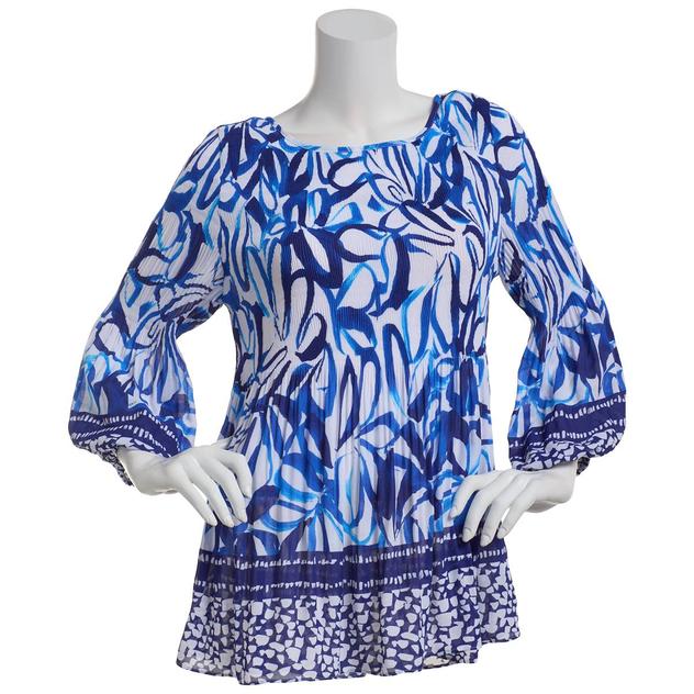 Womens Floral & Ivy Long Sleeve Abstract Pleated Blouse