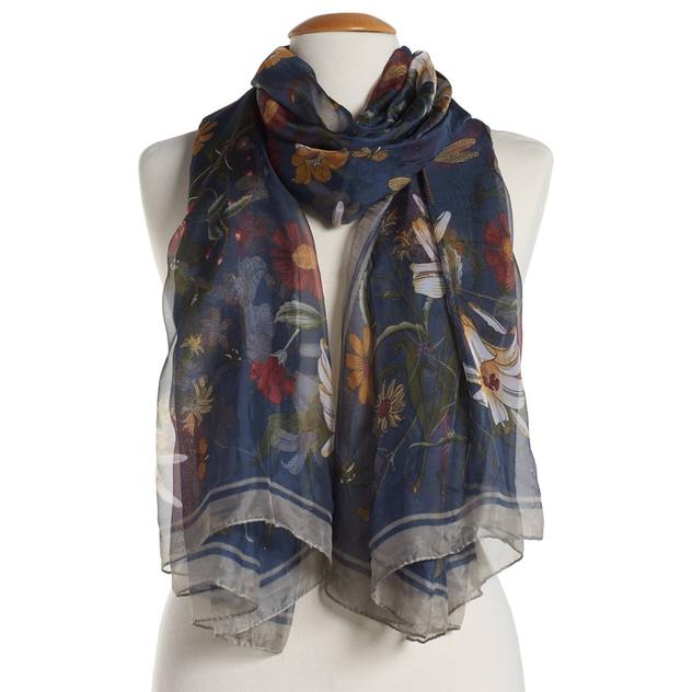 Womens Renshun Oversized Large Floral Silk-Chiffon Oblong Scarf
