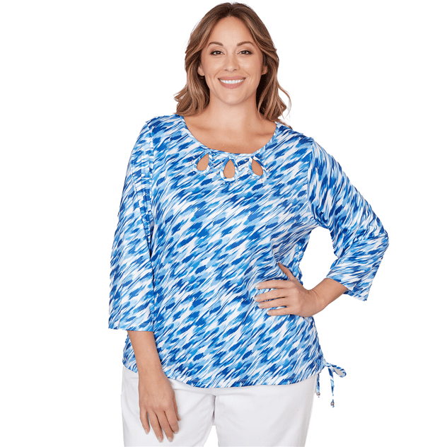 Plus Size Hearts of Palm Embraceable Blue Brushstroke Blouse