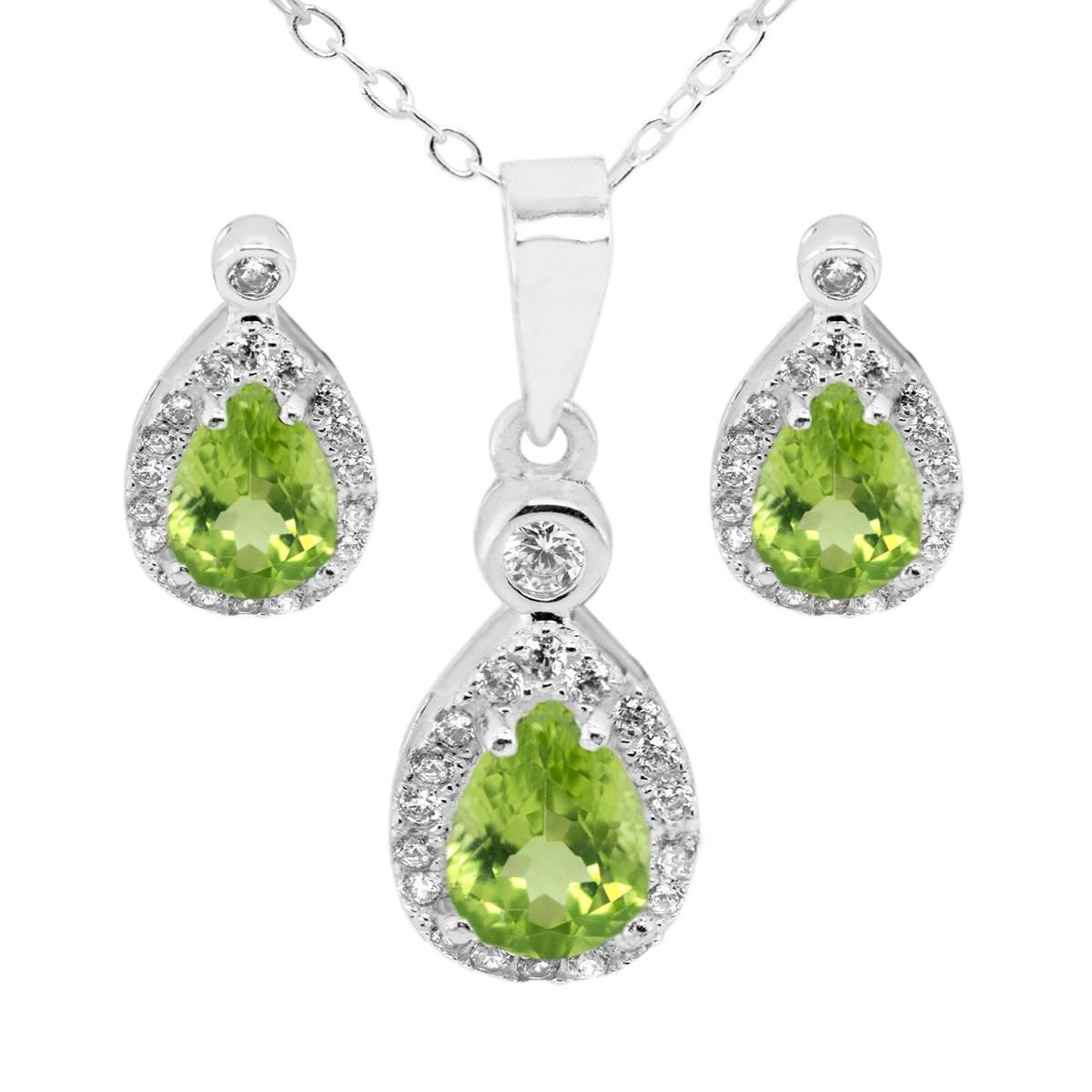 Marsala Pear Shape Genuine Peridot & Clear Cubic Zirconia Set