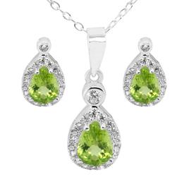 Marsala Pear Shape Genuine Peridot & Clear Cubic Zirconia Set