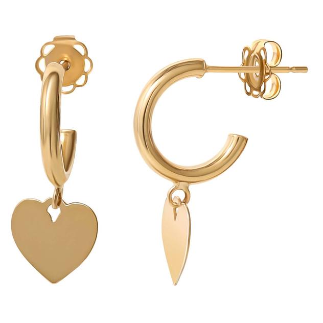 10kt. Yellow Gold Charm Heart Hoop Drop Earrings