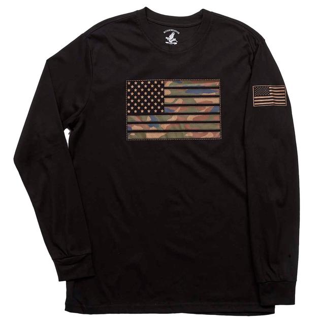 Mens Buckhorn River Long Sleeve Camo Flag Graphic Tee - Black
