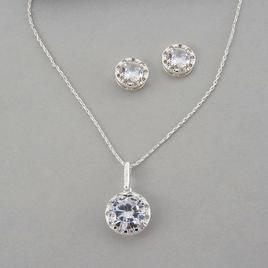 Design Collection Silver-Tone CZ Pendant & Earrings Set