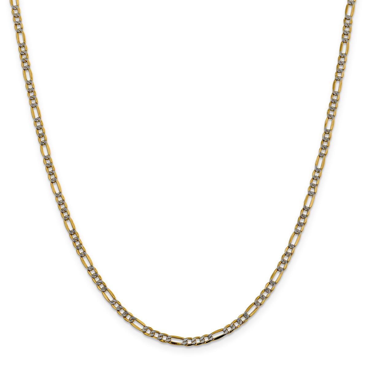 Unisex Gold Classics(tm) 3.2mm. 14k Semi Solid Pave Figaro Necklace